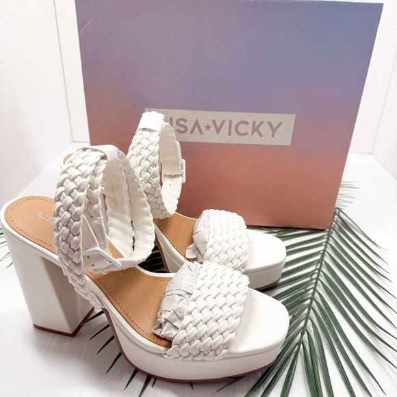 Lisa Vicky Jewel-V Shoes Womens Size 9 Platform Block Heel Sandals Weave PU - Picture 12 of 12